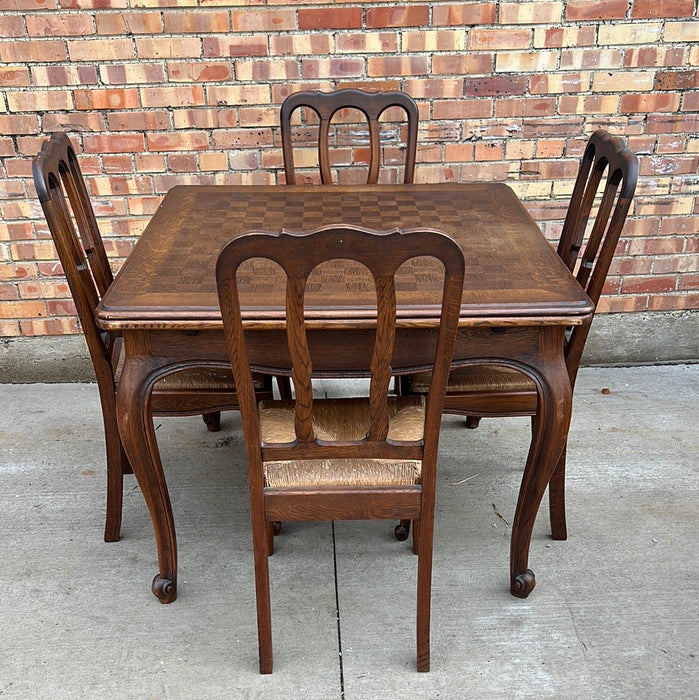 COUNTRY FRENCH OAK 5 PIECE SET OF GAME TABLE AND 4 CHAIRS