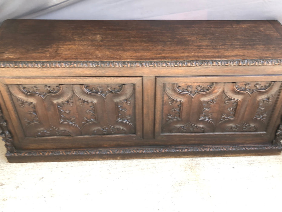 LARGE DARK OAK GOTHIC COFFER