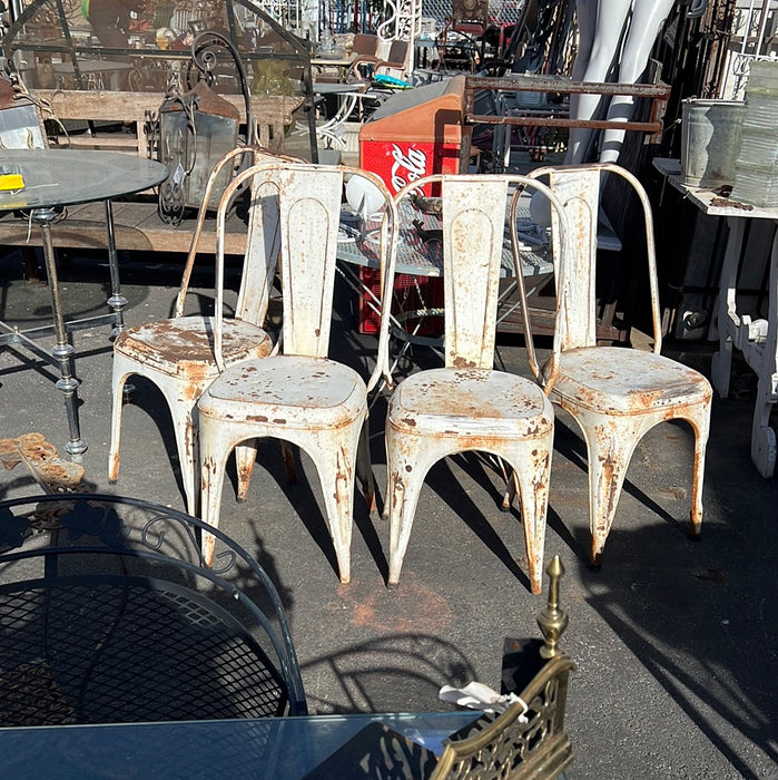 SET OF 4 IRON INDUSTRIAL WHITE CHAIRS