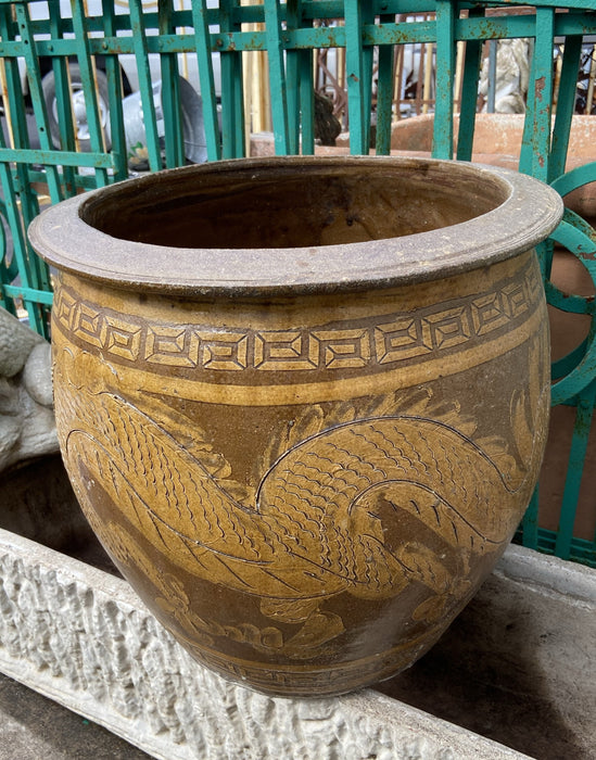 LARGE YELLOW AND BROWN CHINESE TERRA COTTA PLANTER