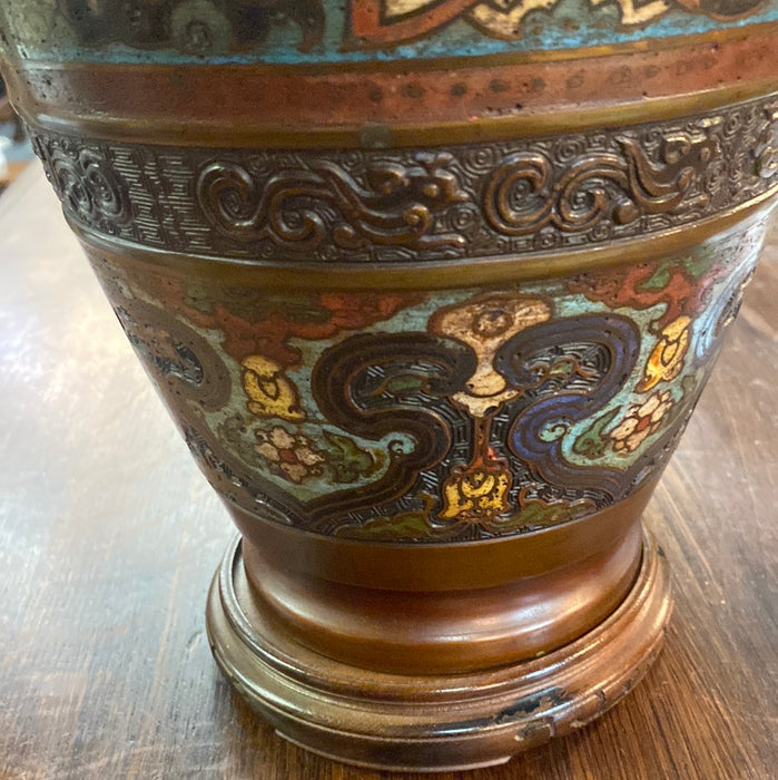 CHAMPLEVE CLOISONNE JAPANESE BRONZE VASE