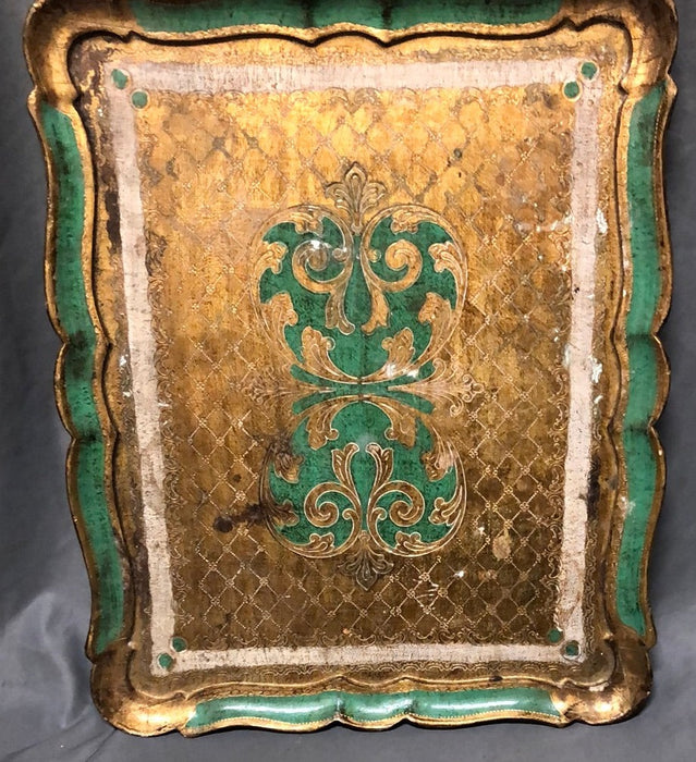 LARGE FLORENTINE RECTANGULAR TRAY WITH GOLD AND GREEN