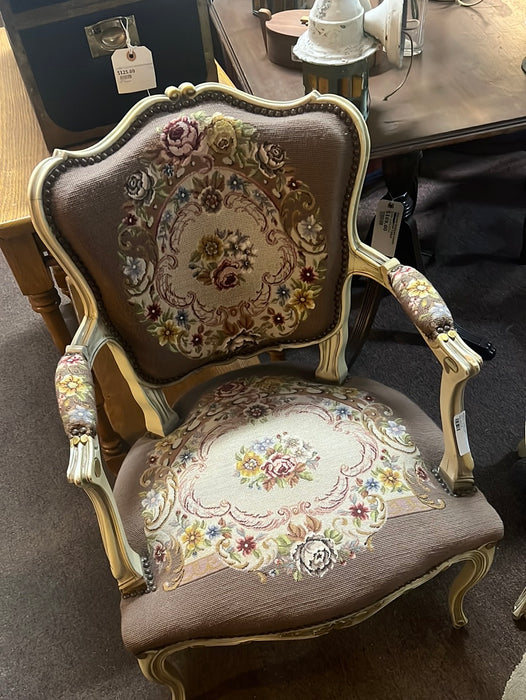 NEEDLEPOINT PAINTED FAUTEUIL CHAIR