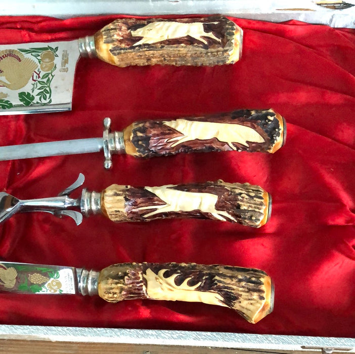 4 PIECE BONE HANDLED CARVING SET