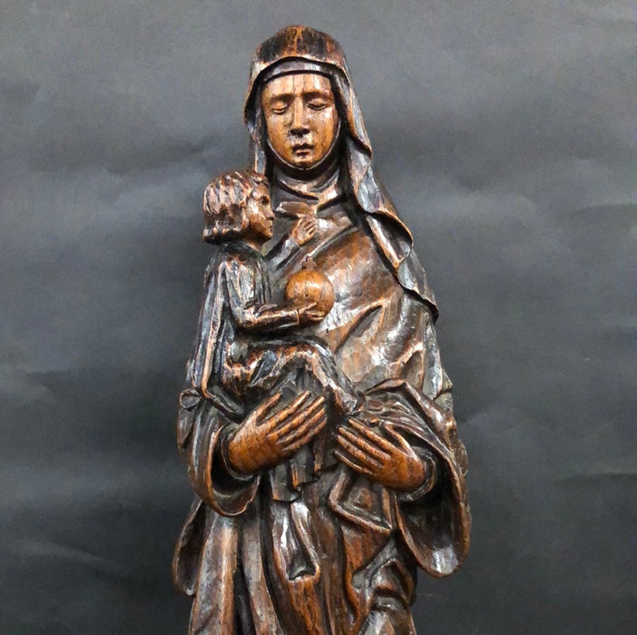 CARVED MADONNA AND CHILD SMALL STATUE