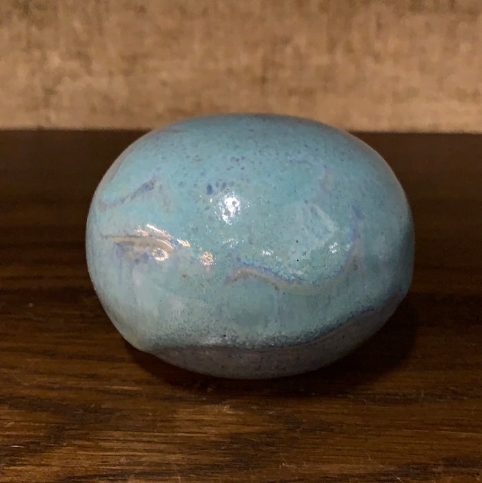 BLUE GLAZED POTTERY PAPER WEIGHT