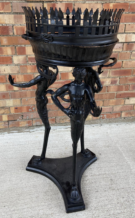 BLACK PLANTER WITH 3 SATYR SUPPORTS