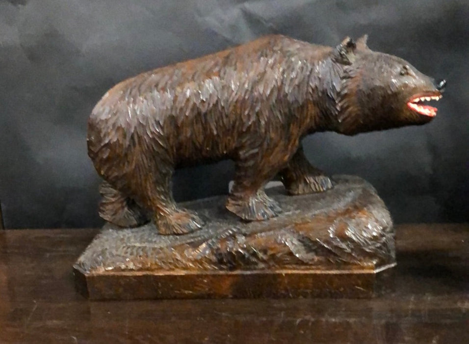 CARVED BLACK FOREST BEAR ON PLATFORM