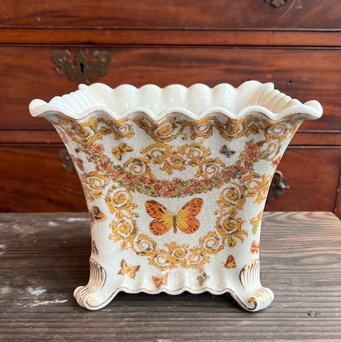 FOOTED 8" SQUARE PLANTER WITH BUTTERFLIES - EACH