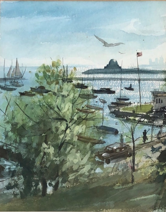 WATERCOLOR PANTING OF THE CHICAGO WATERFRONT SIGNED SCHRIPE