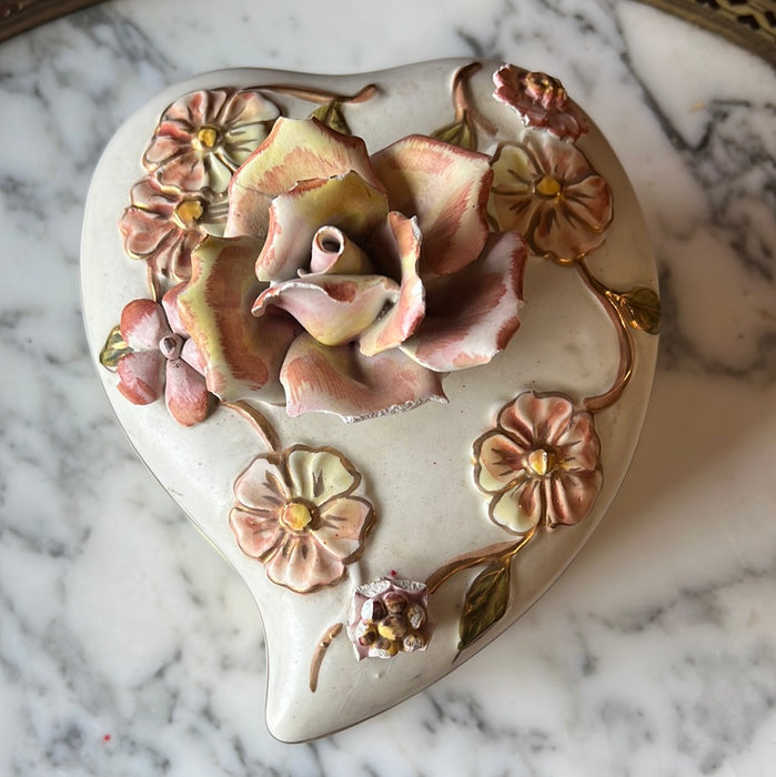 AS IS ITALIAN FLORAL HEART SHAPED BOX
