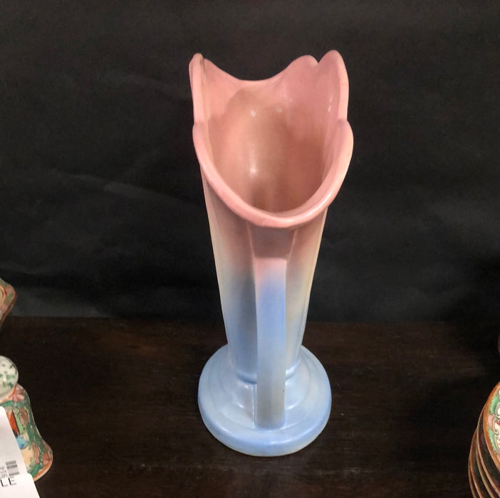 PINK WHITE AND BLUE USA POTTERY FAN VASE