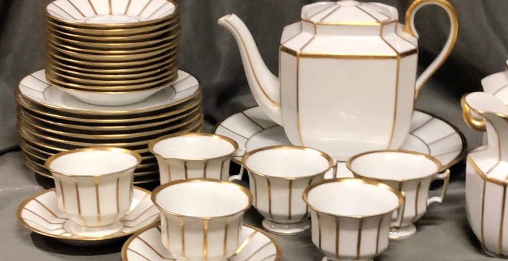 GOLD AND WHITE BELGIAN TEA SET