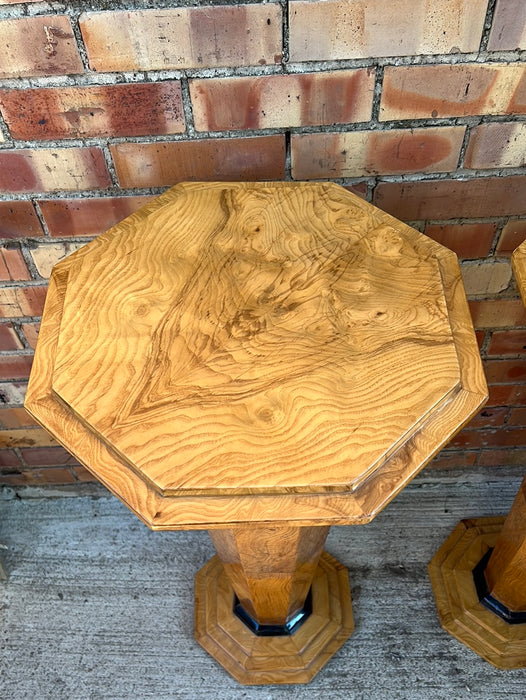 PAIR OF TAPERED DECO BURL ASH AND EBONIZED PEDESTALS