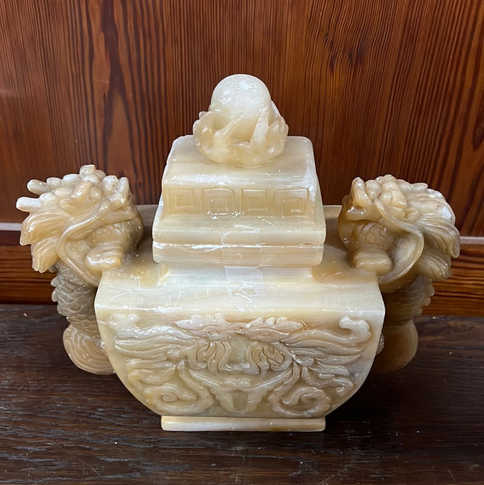 ALABASTER ASIAN DRAGONS CENSOR - AS FOUND