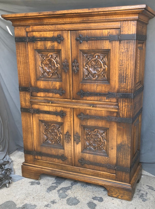 4 DOOR FLORETTE CARVED RUSTIC BAR CABINET