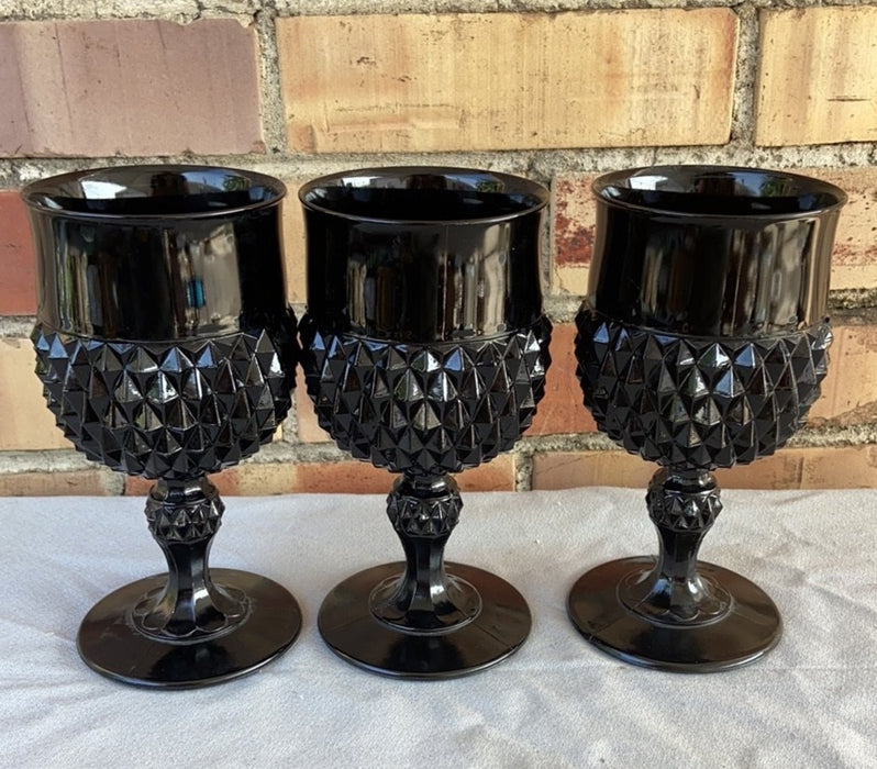 SET OF 3 AMETHYST PRESSED GLASS GOBLETS