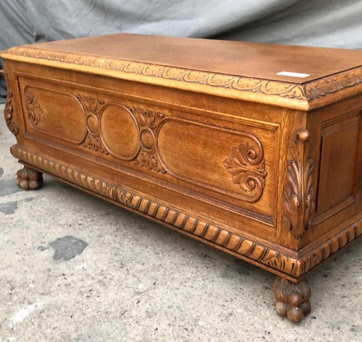 PAW FOOT OAK CARVED COFFER