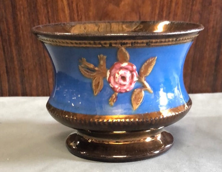 COPPER LUSTER FOOTED BOWL WITH ROSES