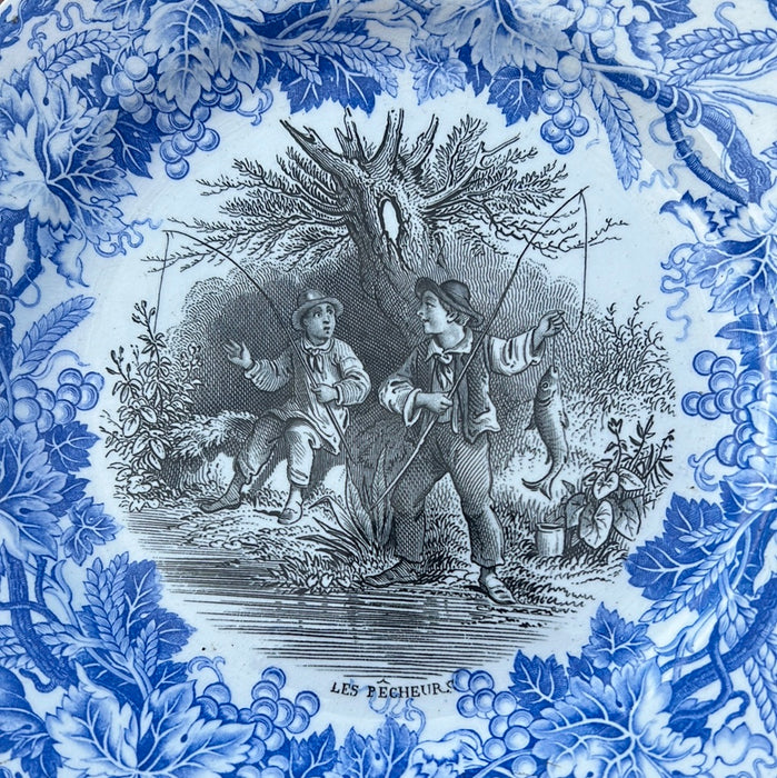 BLUE AND BLACK TRANSFERWARE IRONSTONE PLATE - EACH