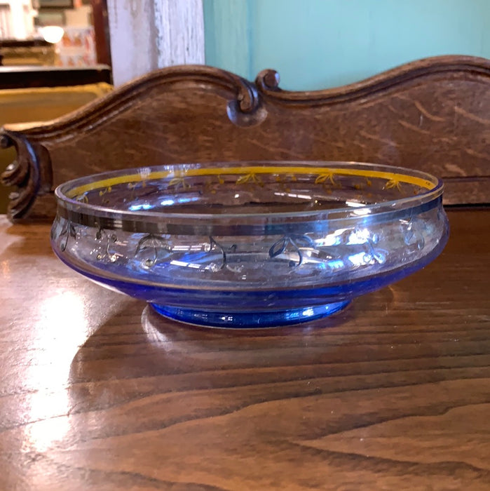 LOW BLUE GLASS BOWL AS FOUND