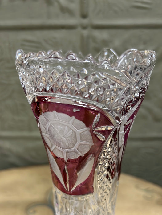 SMALL CRANBERRY FLASH CRYSTAL VASE