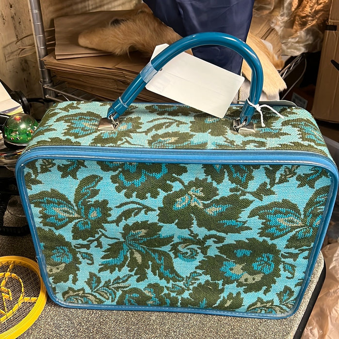 VINTAGE GREEN AND TURQUOISE FLORAL SUITCASE