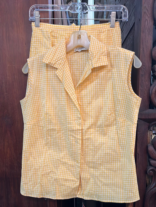 YELLOW GINGHAM SLEEVELESS SHIRT AND SKIRT SET