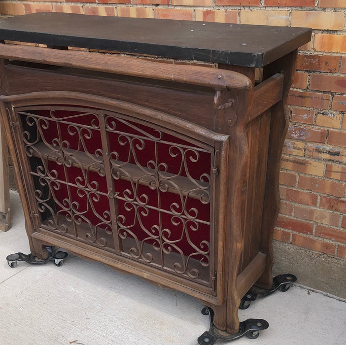 SLATE TOP OAK AND IRON BAR