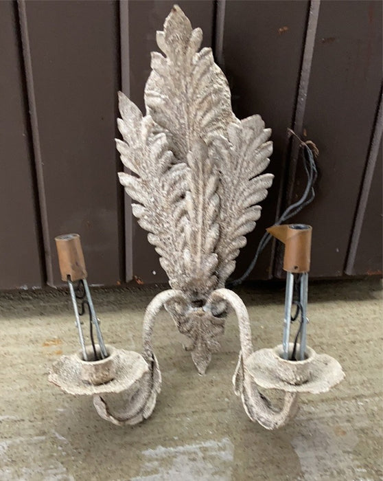WHITE LEAFED 2-ARM SCONCE