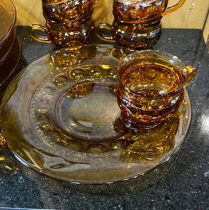 12 PIECE AMBER GLASS SNACK SET