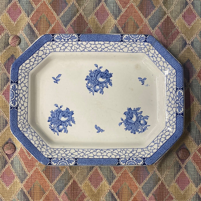 "JULIETTE" PATTERN FLORAL BLUE TRANSFERWARE PLATTER - AS FOUND