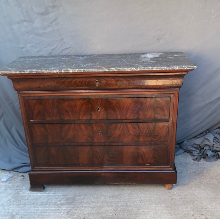 MARBLE TOP LOUIS PHILIPPE FLAME MAHOGANY COMMODE