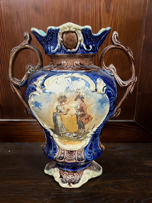 DARK BLUE MAJOLICA VASE - AS FOUND