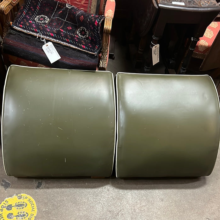 PAIR OF GREEN WEDGE OTTOMANS