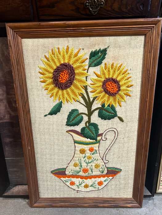 VERTICAL SUNFLOWER NEEDLEPOINT WALL HANGING