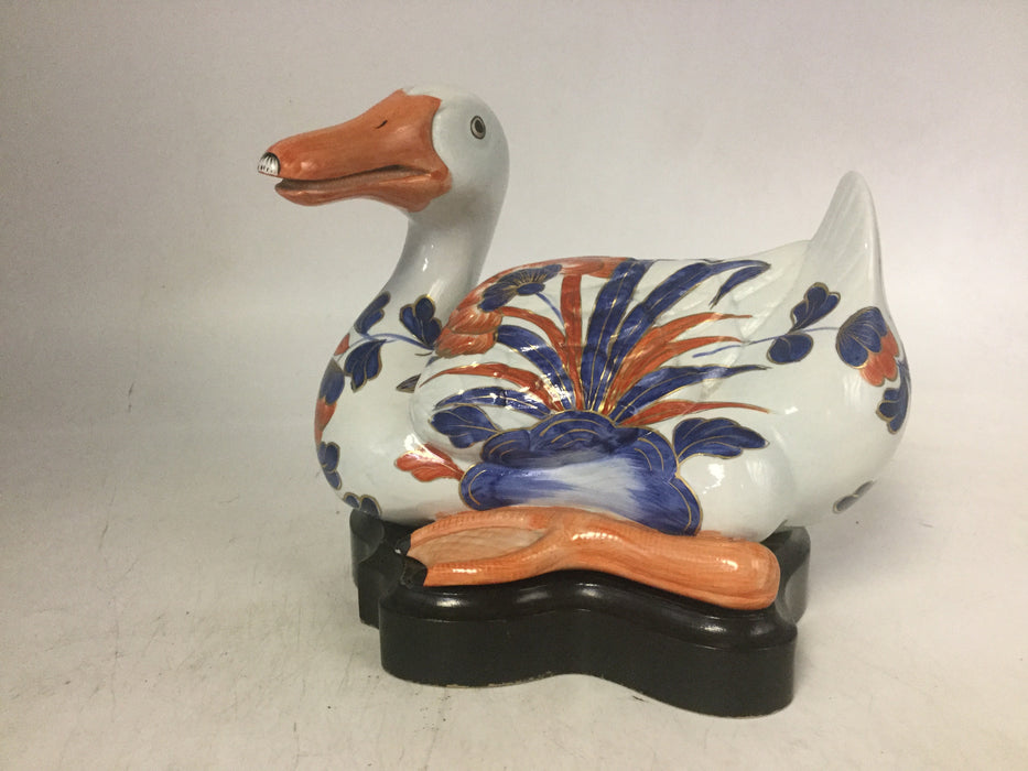 LARGE ITALIAN POLYCHROME DUCK WITH WOOD BASE