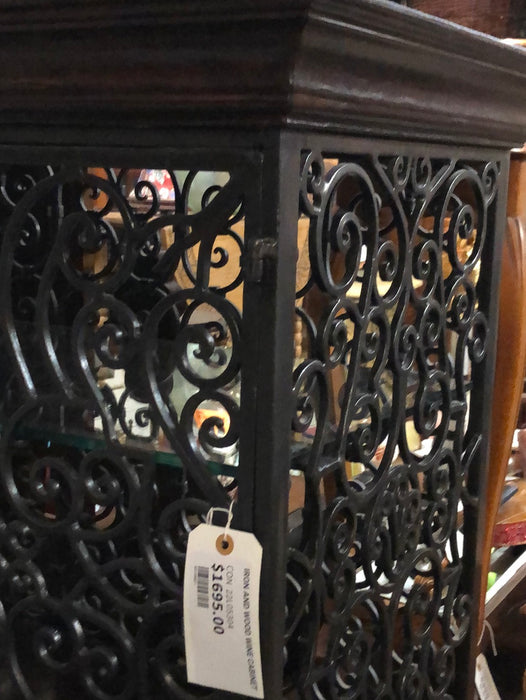 IRON AND WOOD WINE CABINET