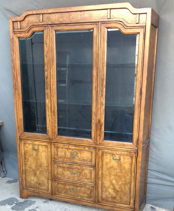 ASIAN STYLE CHINA CUPBOARD WITH GLASS SHELVES AND 3 DRAWERS