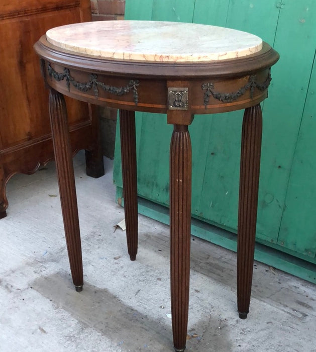 FRENCH DECO MARBLE TOP OCCASIONAL TABLE WITH ORMOLU