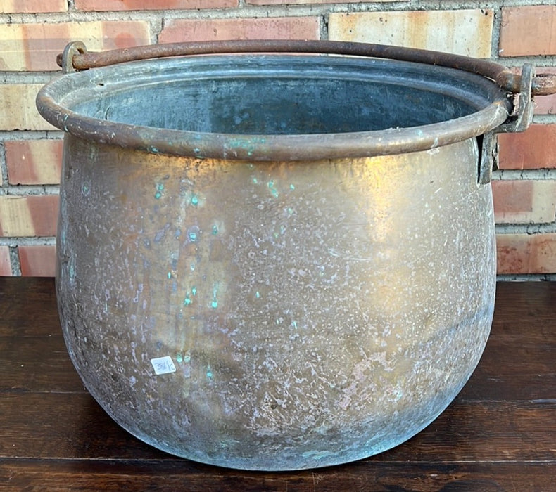 LARGE BRASS CANDY POT WITH IRON HANDLE