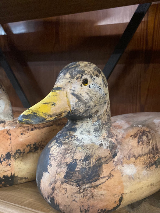 POLYCHROME CARVED WOOD DUCK WITH GLASS EYES - EACH