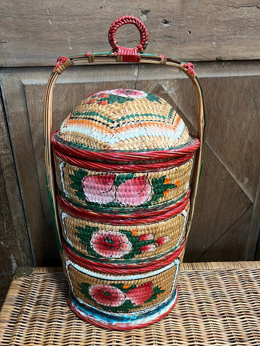 3 TIER COLORFUL HAND PAINTED CHINESE WEDDING STACKING BASKETS