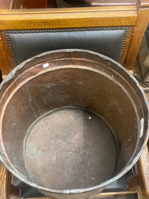 GIANT COPPER POT WITH IRON BANDS AND HANDLES