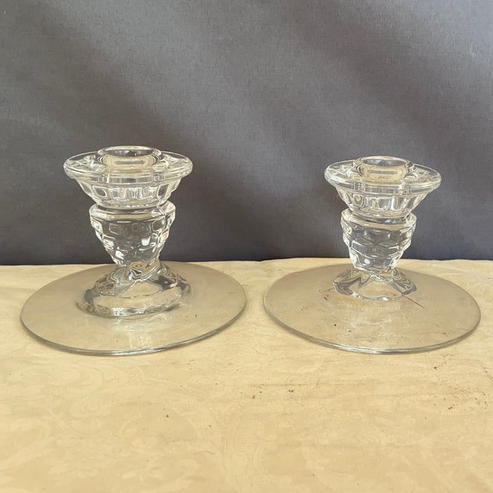 PAIR OF CLEAR GLASS CANDLE STICKS