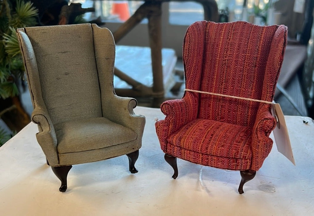 PAIR OF MINIATURE QUEEN ANNE WING BACK CHAIRS