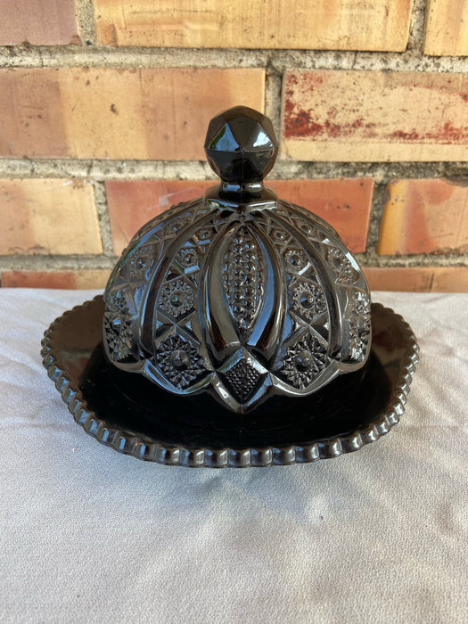 AMETHYST PRESSED GLASS DOMED BUTTER DISH