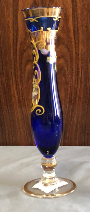 BLUE FOOTED BOHEMIAN GLASS VASE WITH GOLD OVERLAY