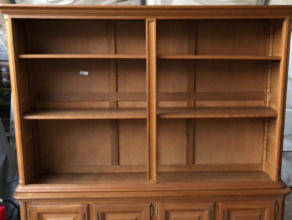OPEN OAK BOOKCASE WITH LOWER DRAWERS