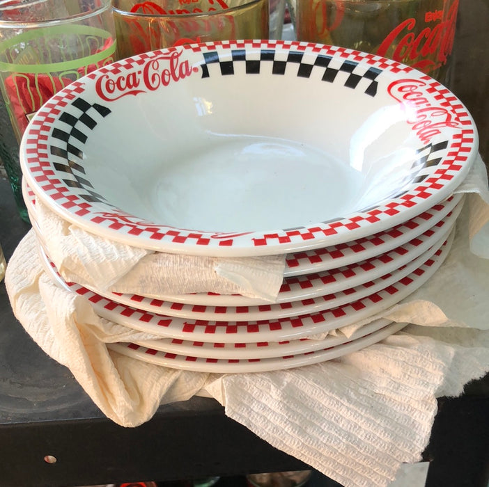 Set of eight red and black check Coca-Cola bowls